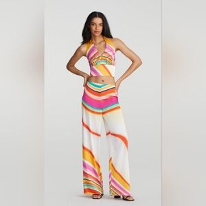 Kaya Swirl-print Pleated Wide-leg Pant Euphoria Pant and Cropped Top Set